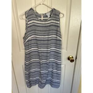 Kenar‎ 100% Linen Blue Striped Sleeveless Shift Dress size 8